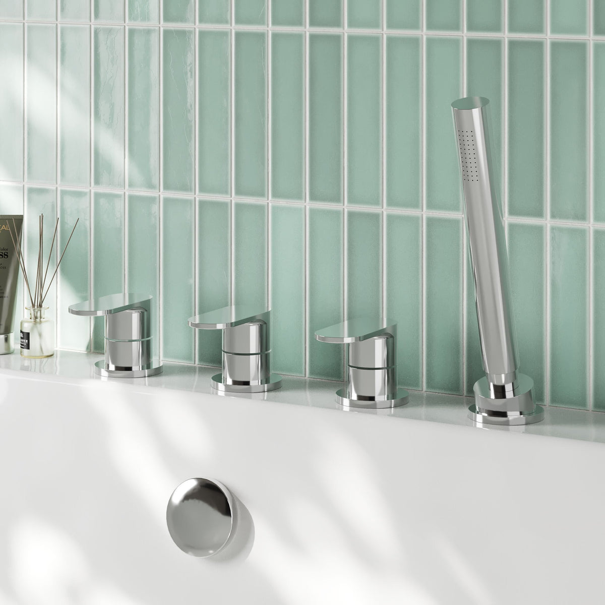 nuie Binsey Chrome 4 Tap Hole Deck Mounted Bath Shower Mixer No Spout - Lifestyle image