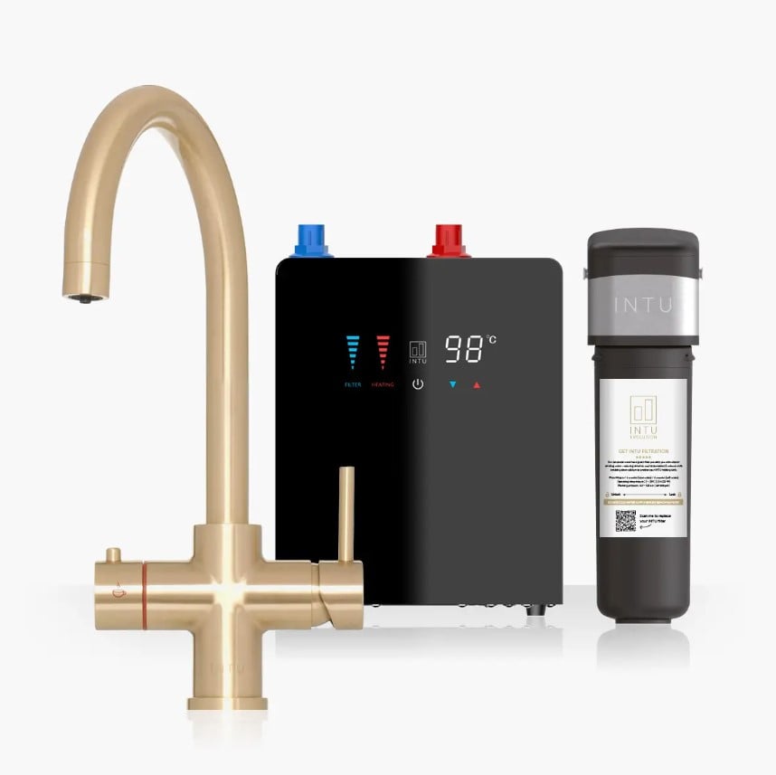Brewmaster Brushed Gold 4-1 swan tap with digital tank - 4 Litre tank - BM4SWBGDTPRO