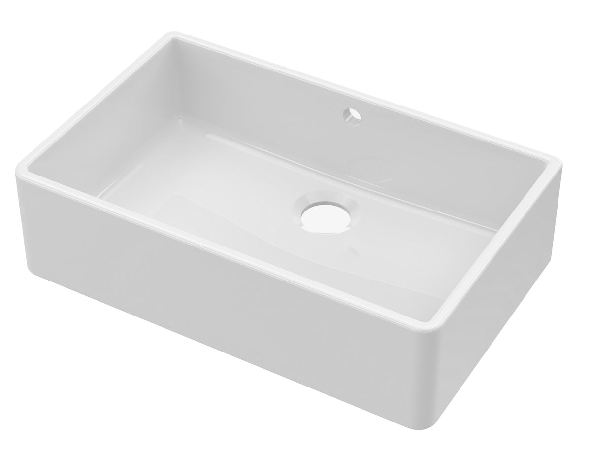 Nuie 795mm x 500mm x 220mm Fireclay Single Bowl Butler Sink With Offset Waste And Overflow