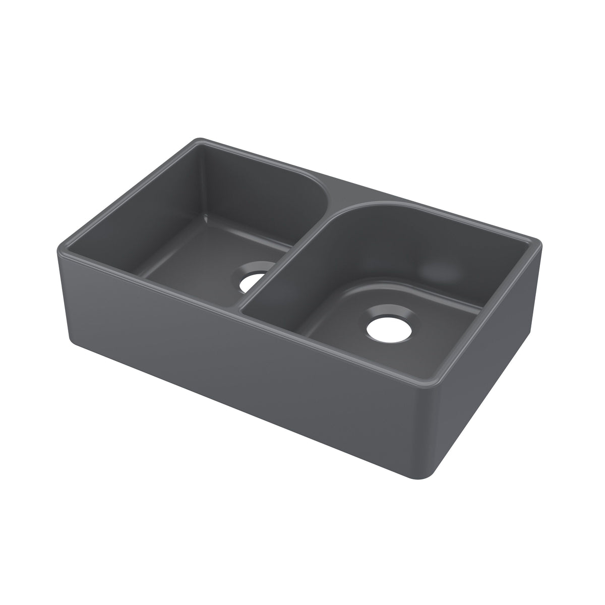 Nuie 795mm x 500mm x 220mm Fireclay Double Bowl Butler Sink With Full Weir and Offset Waste