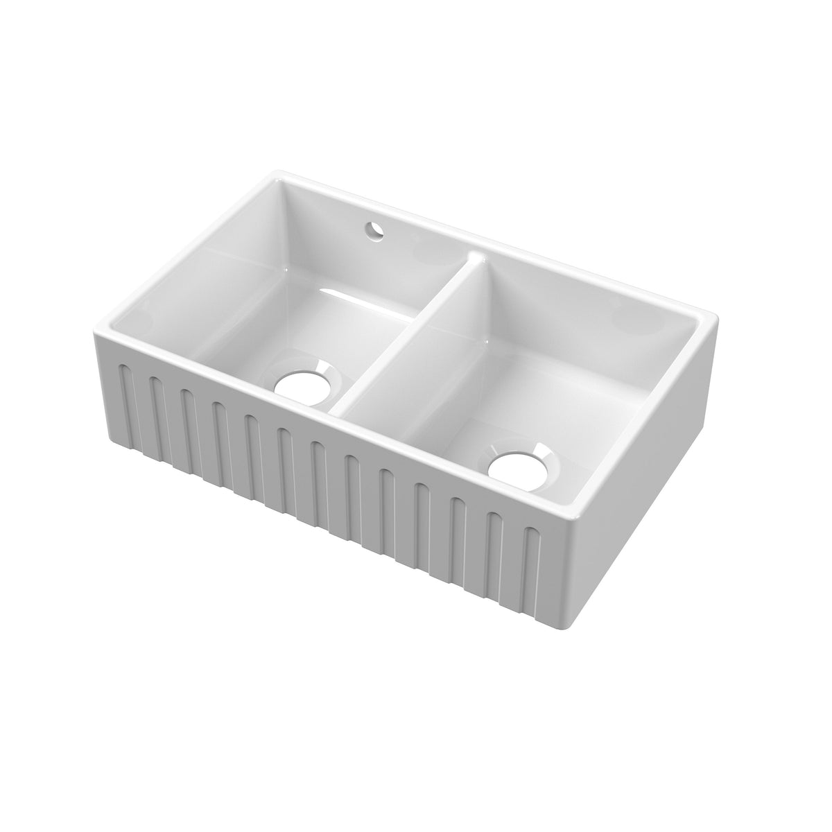 Nuie 795mm x 500mm x 220mm Fireclay Double Bowl Fluted Butler Sink With Central Wastes And Overflow