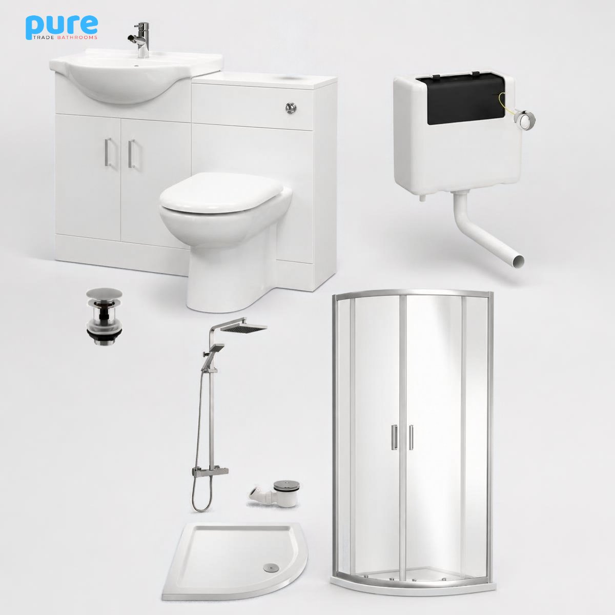 Complete 800mm Quadrant Shower Bathroom Package - Gloss White & Chrome