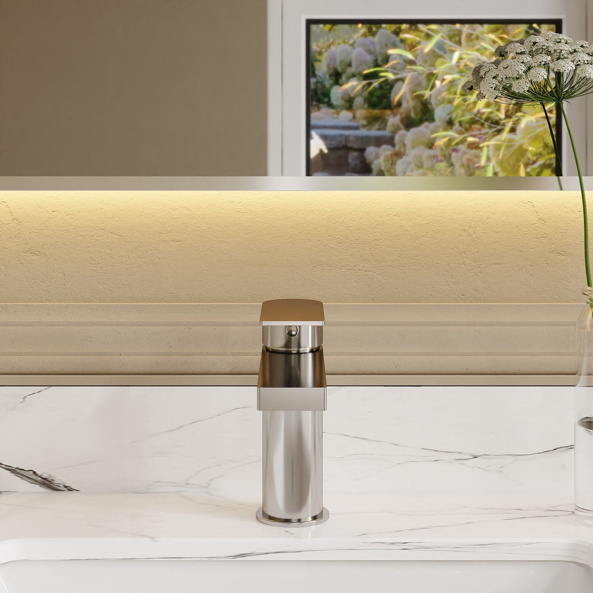 nuie choice Canada Chrome Mono Basin Mixer Push Button Waste - Lifestyle image