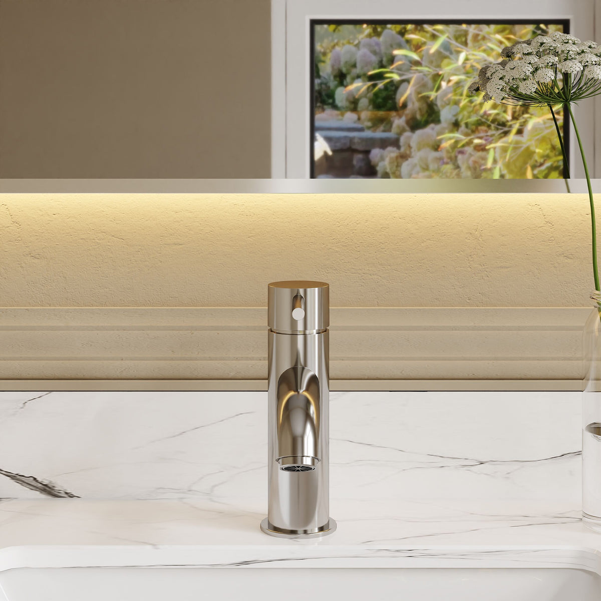 nuie choice Cartegena Chrome Mono Basin Mixer With Push Button Waste - Lifestyle image