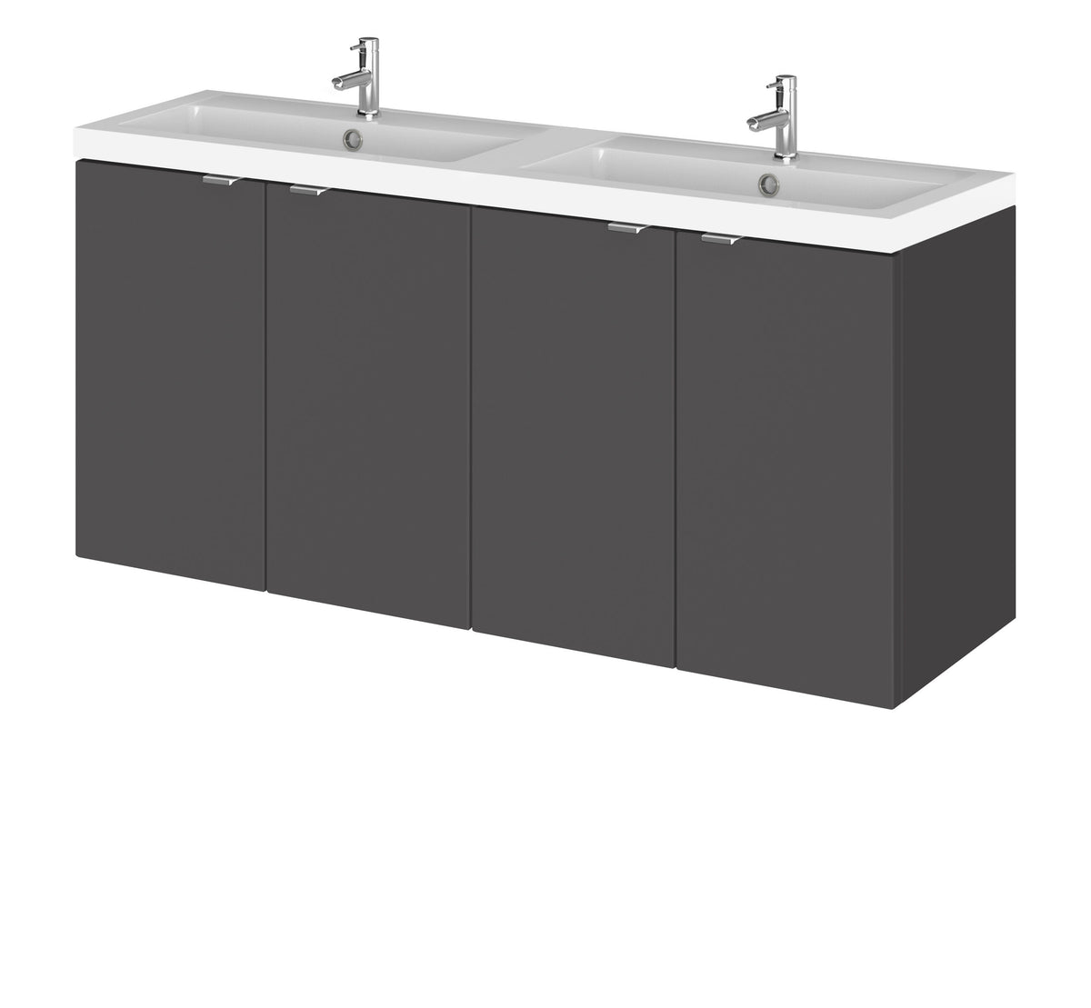 Hudson Reed Fusion 1200mm 4 Door Wall Hung Vanity Unit With 2 Tap Holes Double Basin