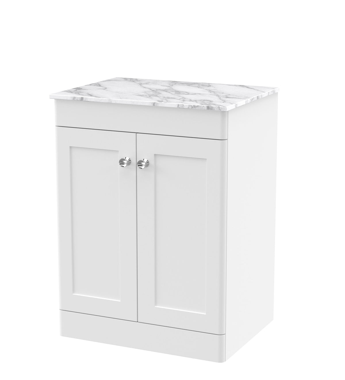 Nuie Classique 600mm 2 Door Floor Standing Vanity Unit With Carrara Marble Worktop