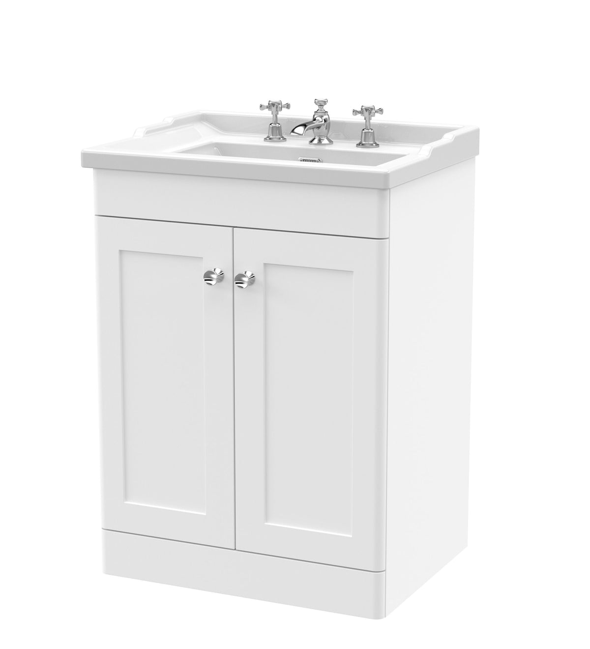 Nuie Classique 600mm 2 Door Floor Standing Vanity Unit With 3 Tap Hole Basin