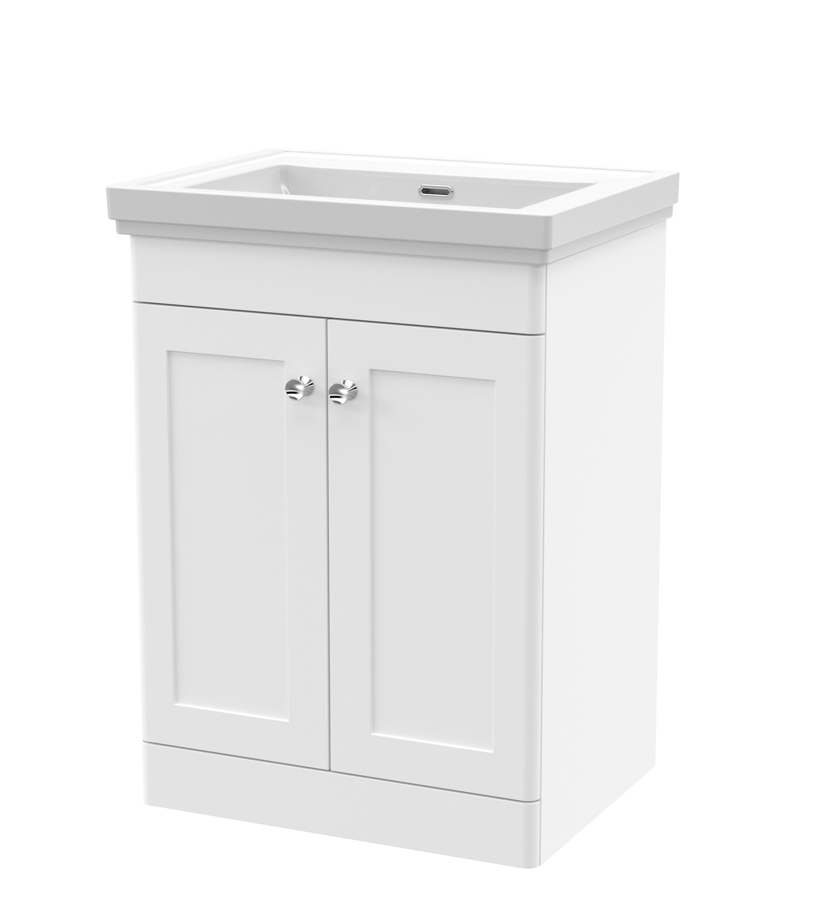 nuie Classique 600mm Satin White 2 Door Floor Standing Vanity Unit With Basin