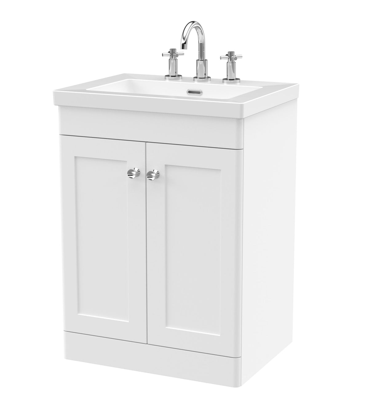 Nuie Classique 600mm 2 Door Floor Standing Vanity Unit With 3 Tap Hole Fireclay Basin