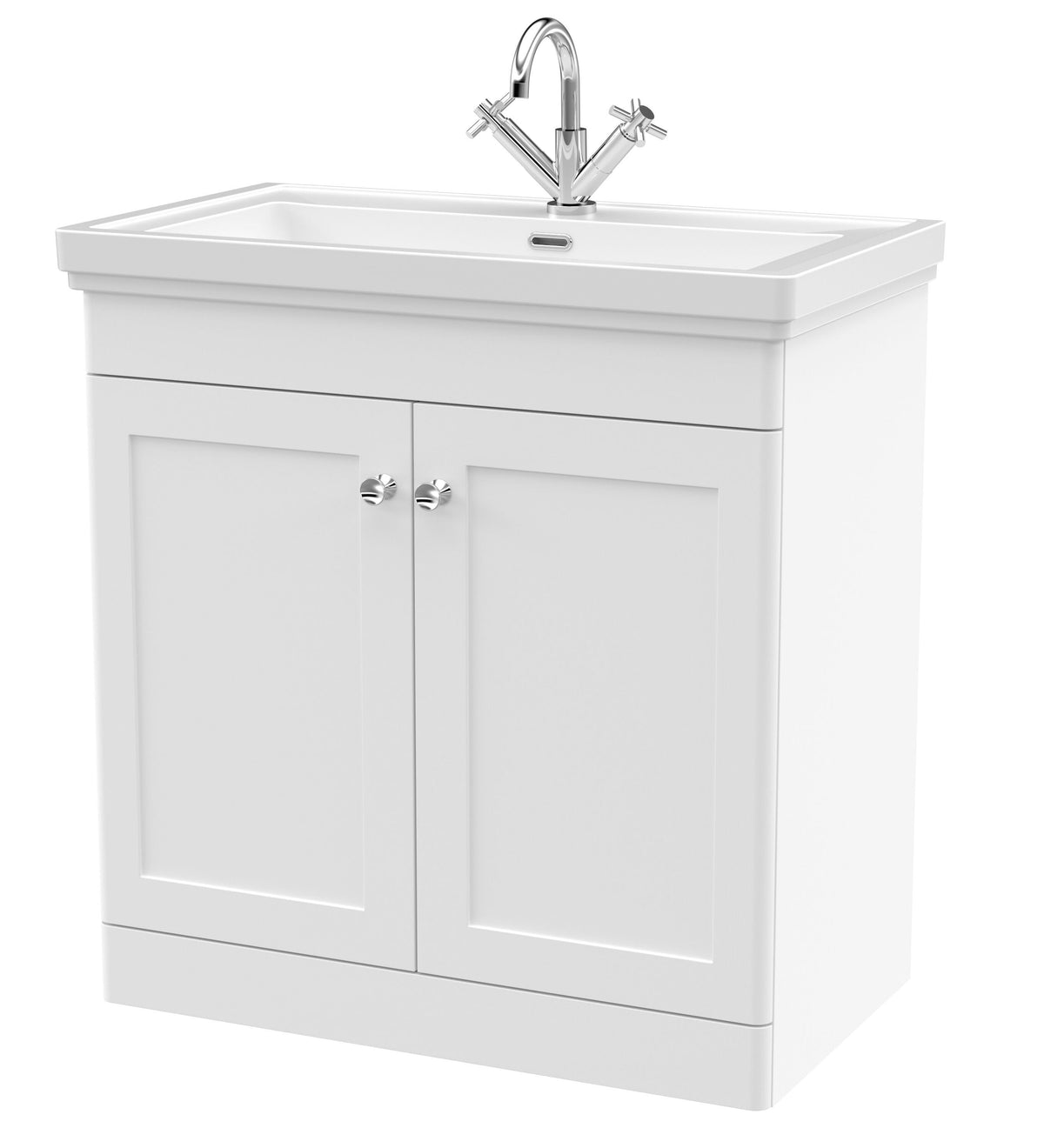 Nuie Classique 800mm 2 Door Floor Standing Vanity Unit With 1 Tap Hole Basin With Ceramic Basin