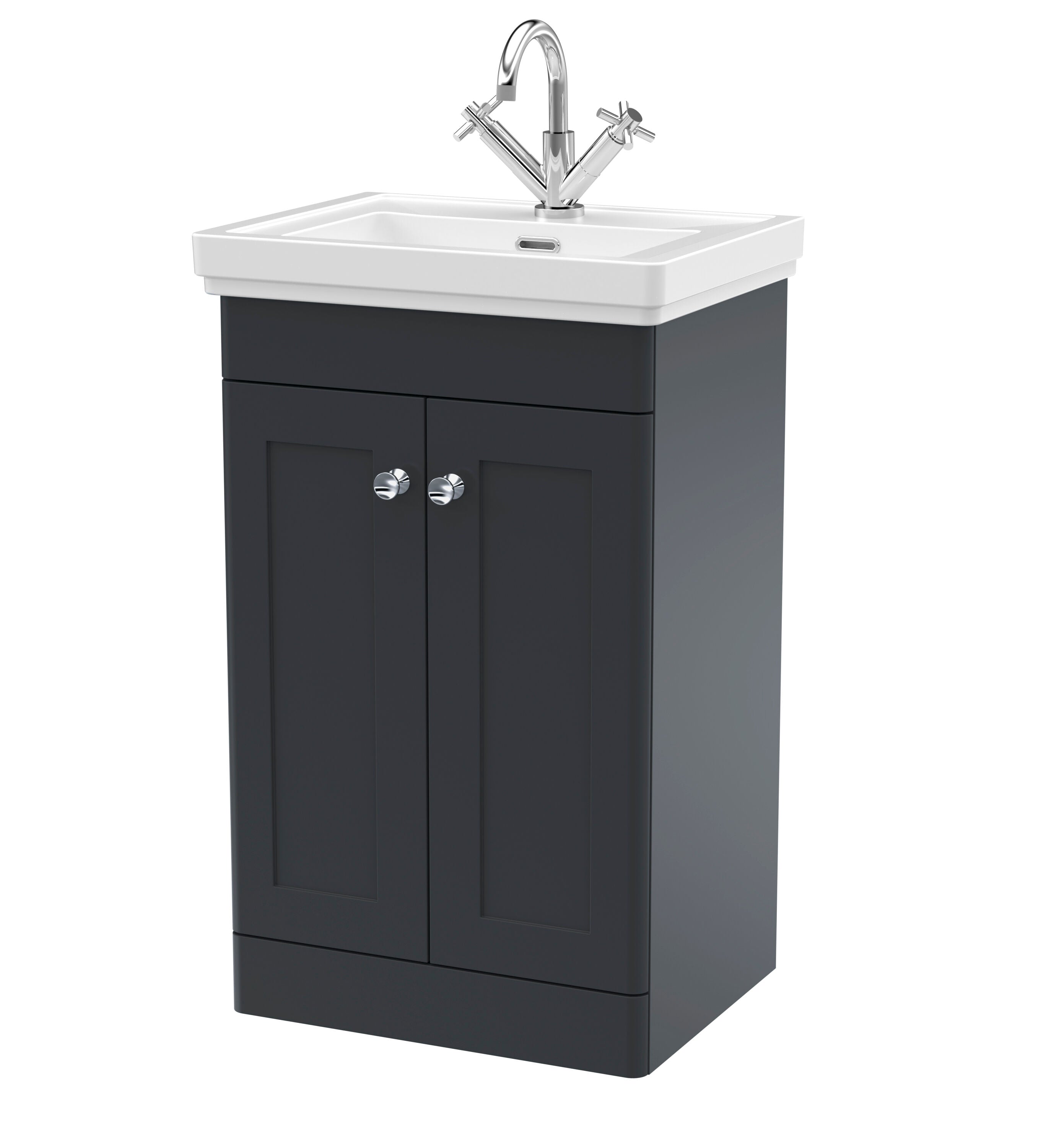 nuie Classique 500mm Soft Black 2 Door Floor Standing Vanity Unit With 1 Tap Hole Basin