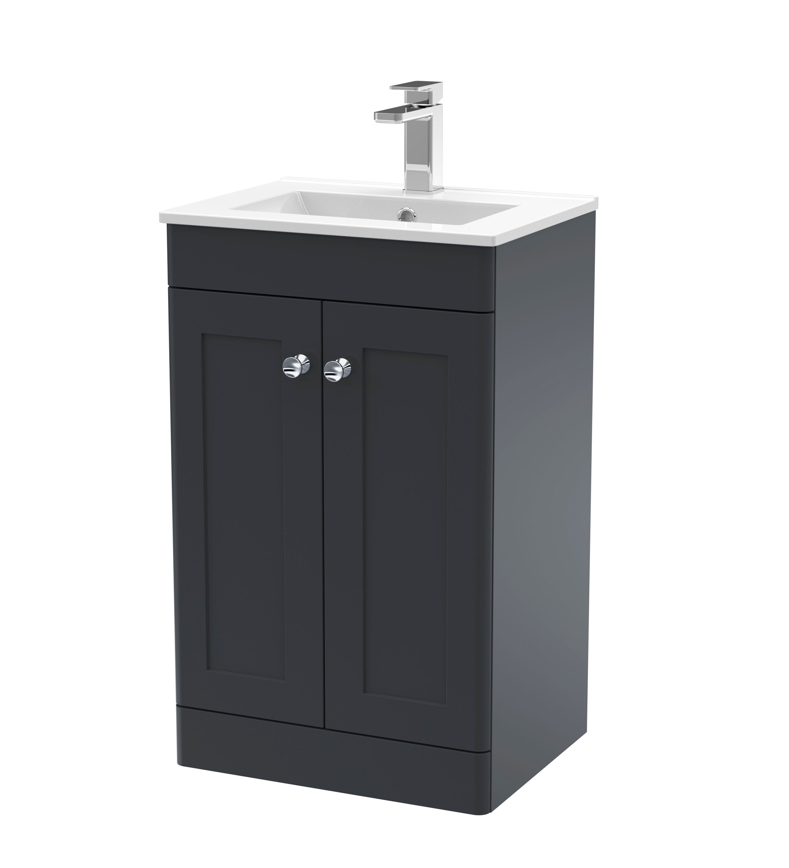 nuie Classique 500mm Soft Black 2 Door Floor Standing Vanity Unit With Minimalist Basin