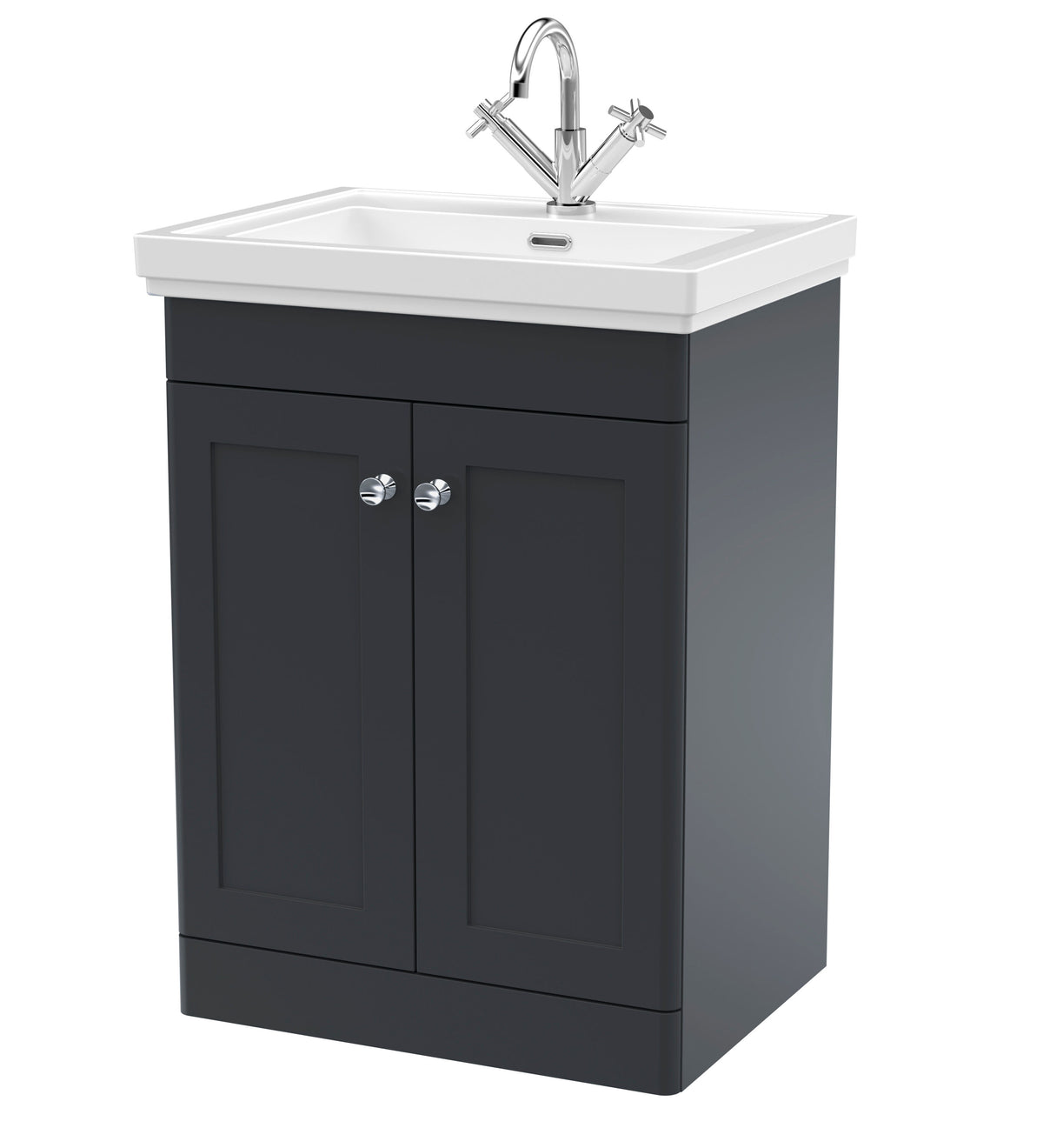 Nuie Classique 600mm 2 Door Floor Standing Vanity Unit With 1 Tap Hole Basin With Ceramic Basin