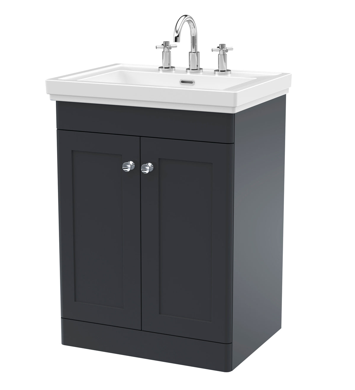 Nuie Classique 600mm 2 Door Floor Standing Vanity Unit With 3 Tap Hole Basin