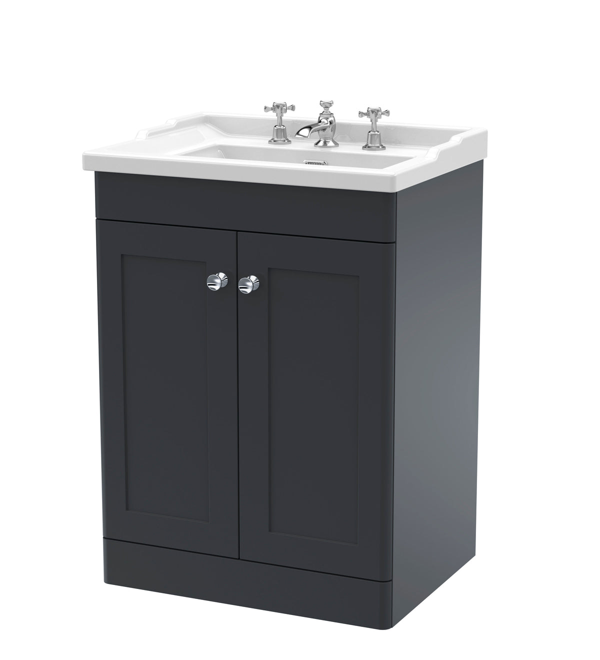 Nuie Classique 600mm 2 Door Floor Standing Vanity Unit With 3 Tap Hole Basin