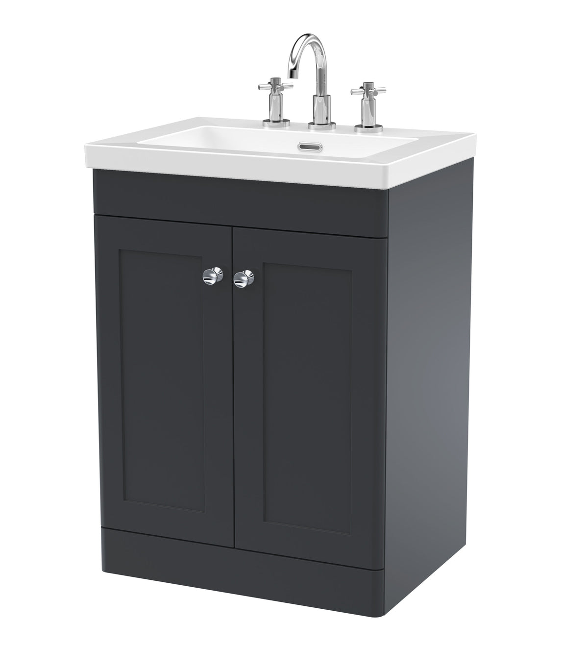 Nuie Classique 600mm 2 Door Floor Standing Vanity Unit With 3 Tap Hole Fireclay Basin