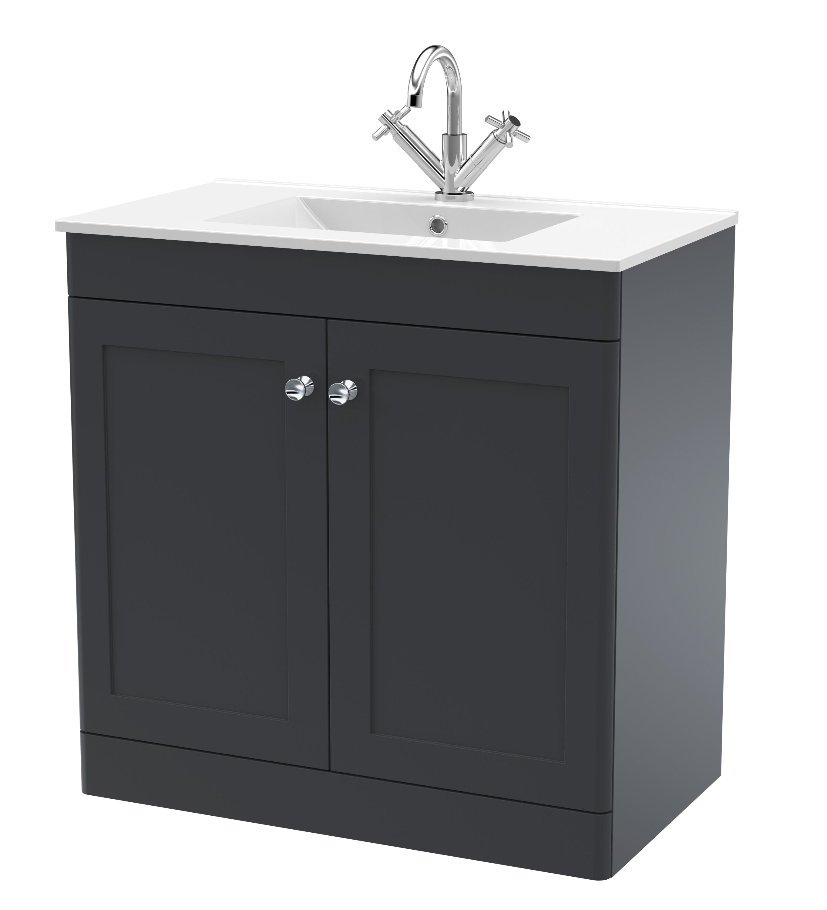 nuie Classique 800mm Soft Black 2 Door Floor Standing Vanity Unit With 1 Tap Hole Basin