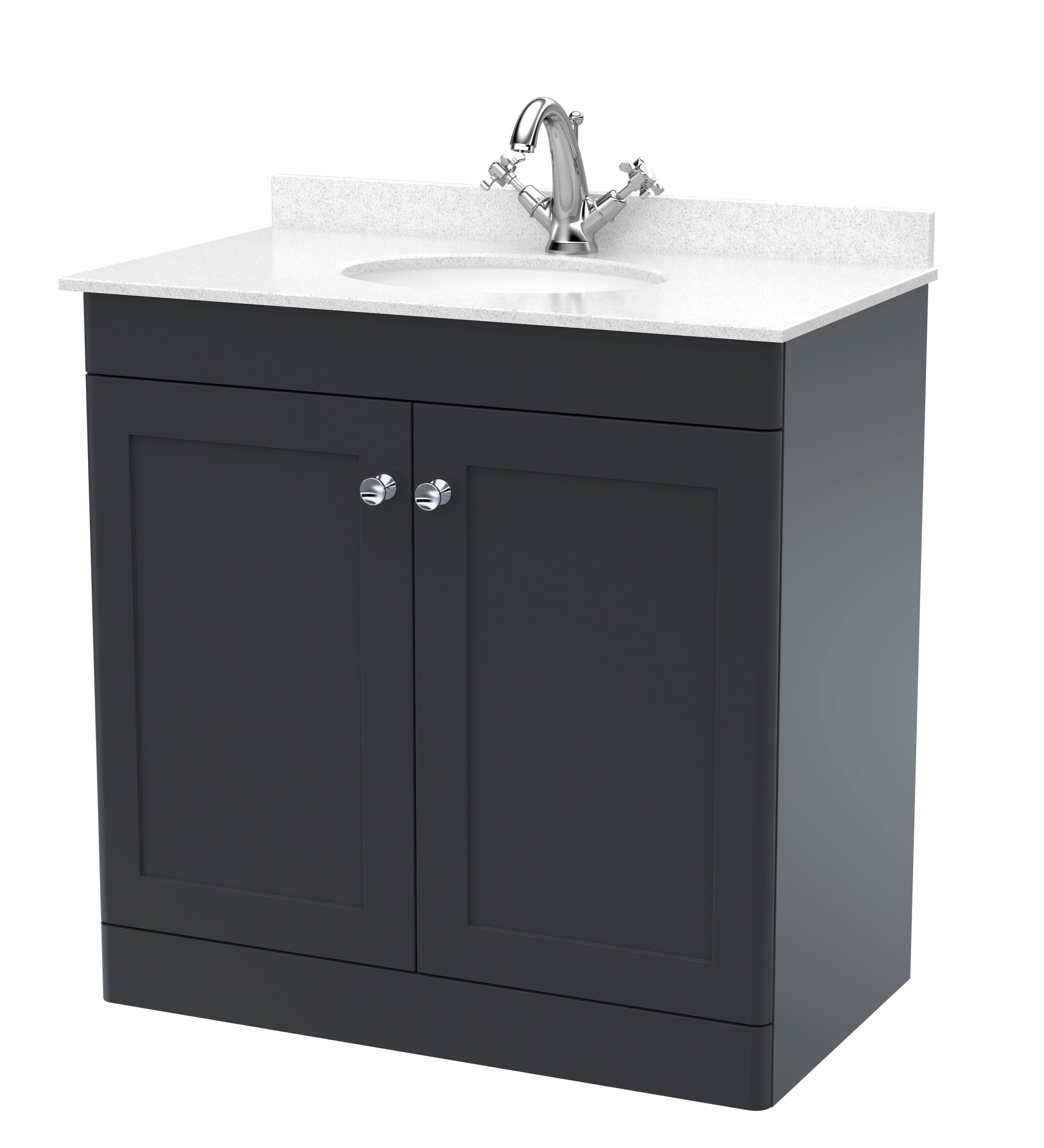 nuie Classique 800mm Soft Black 2 Door Floor Standing Vanity Unit With 1 Tap Hole Marble Basin