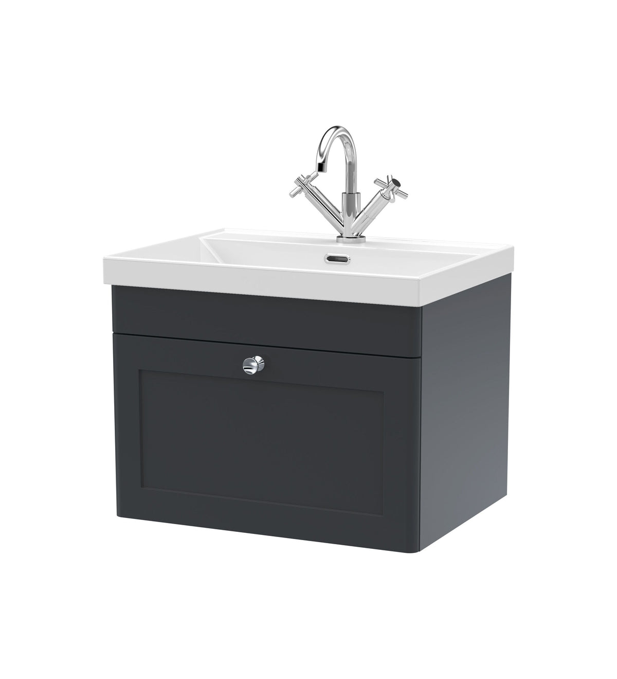 Nuie Classique 600mm 1 Drawer Wall Hung Vanity Unit With 1 Tap Hole Thin Edge Basin