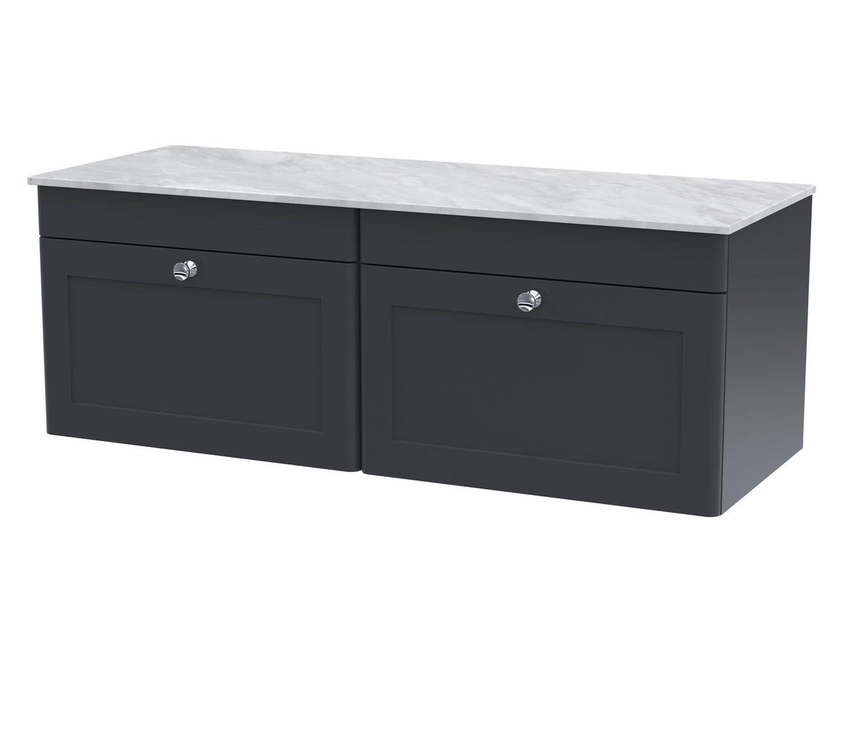 Nuie Classique 1200mm 2 Drawer Wall Hung Vanity With Grey Marble Worktop