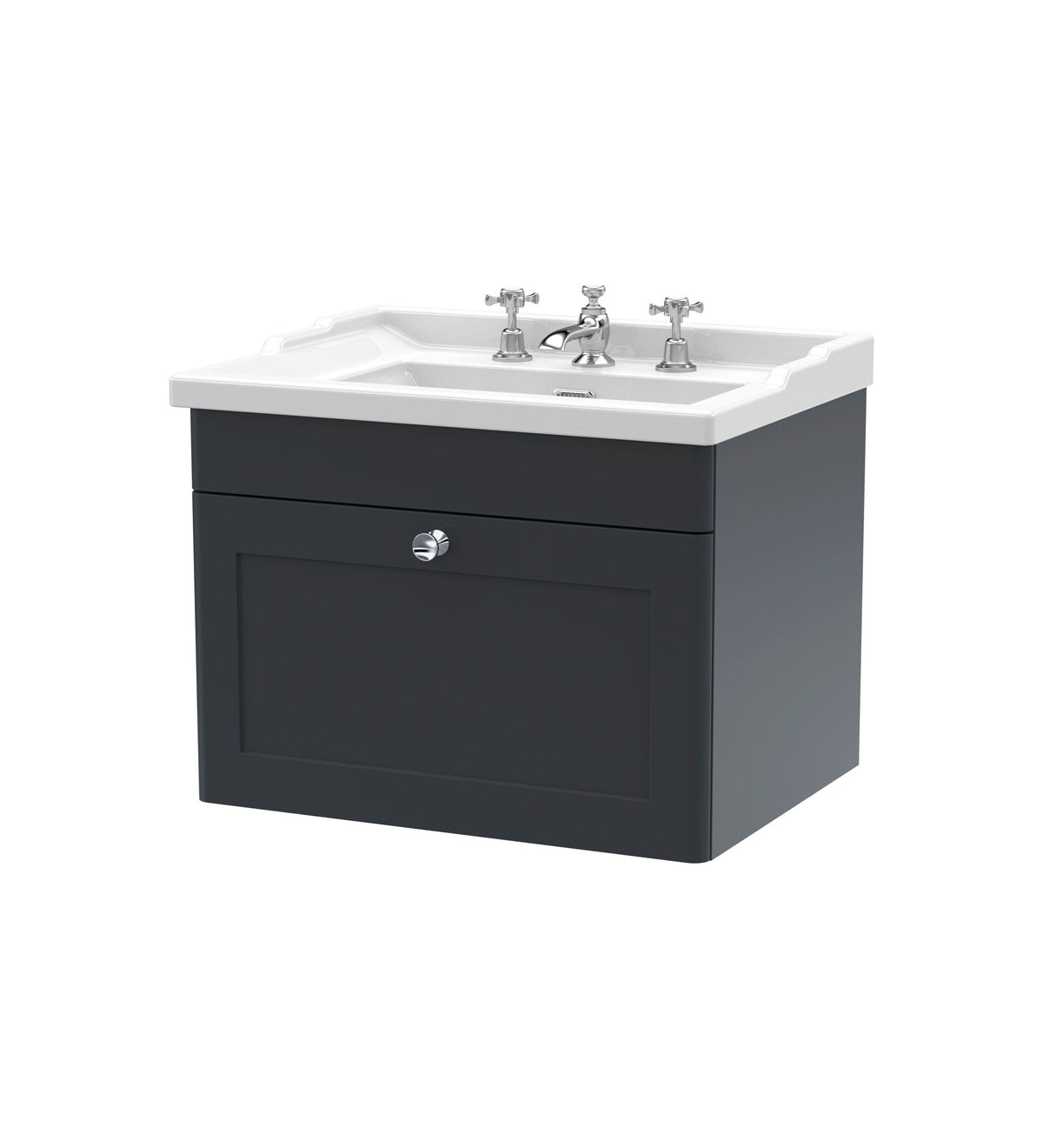 Nuie Classique 600mm 1 Drawer Wall Hung Vanity Unit With 3 Tap Hole Basin