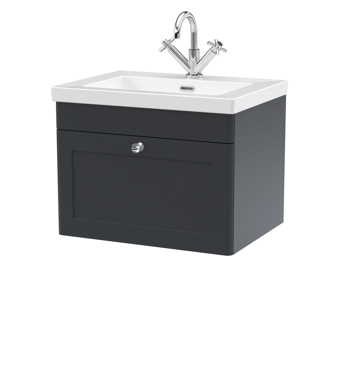 Nuie Classique 600mm 1 Drawer Wall Hung Vanity Unit With 1 Tap Hole Fireclay Basin