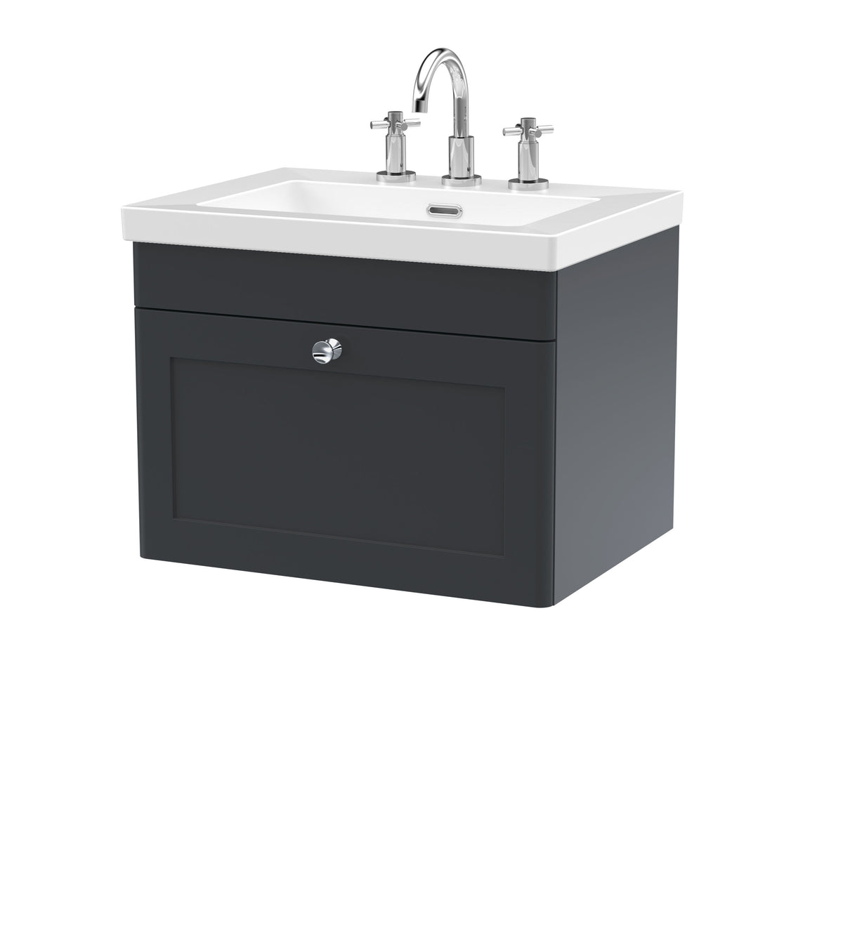 Nuie Classique 600mm 1 Drawer Wall Hung Vanity Unit With 3 Tap Hole Fireclay Basin