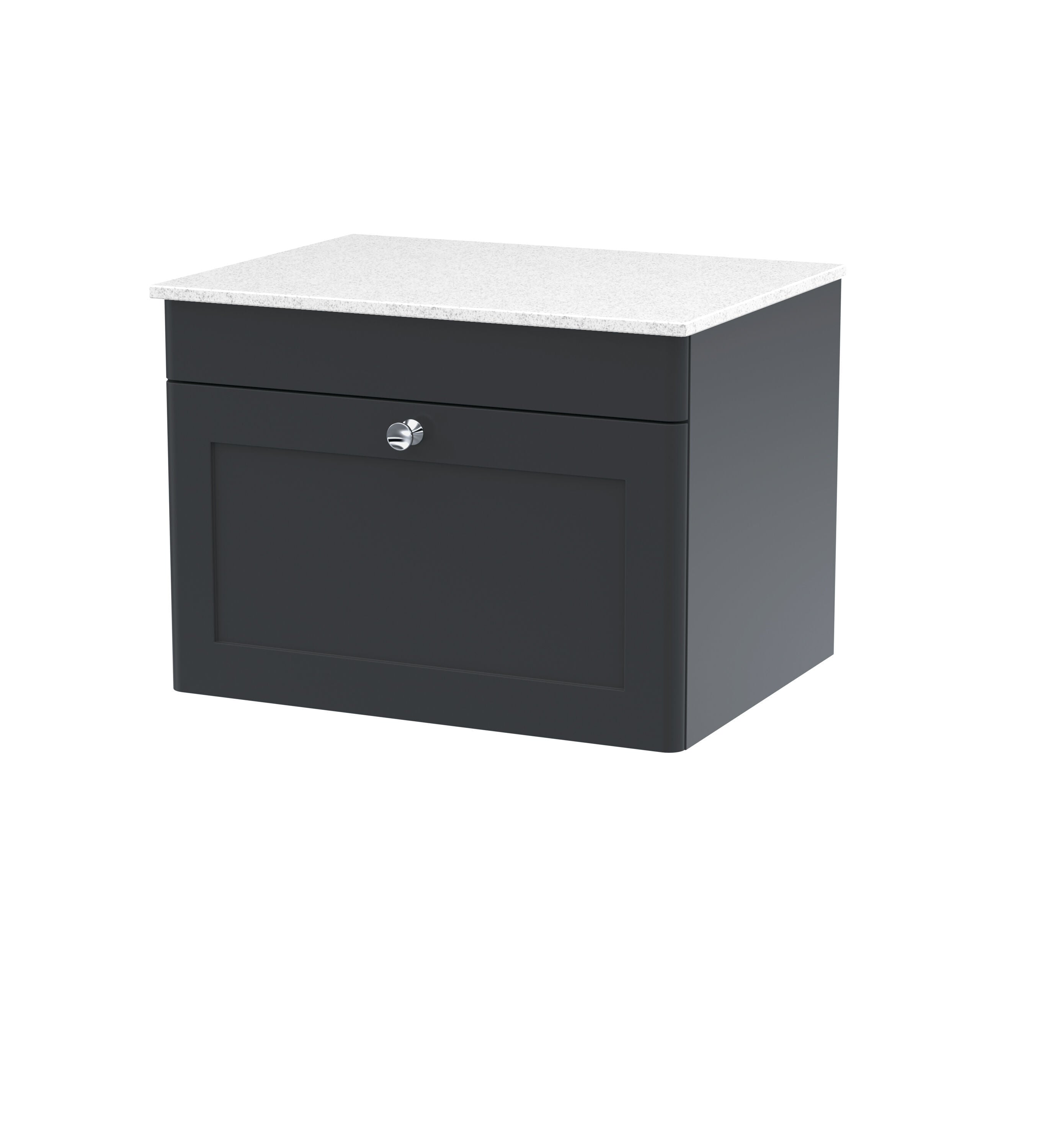 nuie Classique 600mm Soft Black 1 Drawer Wall Hung Vanity Unit With White Marble Worktop