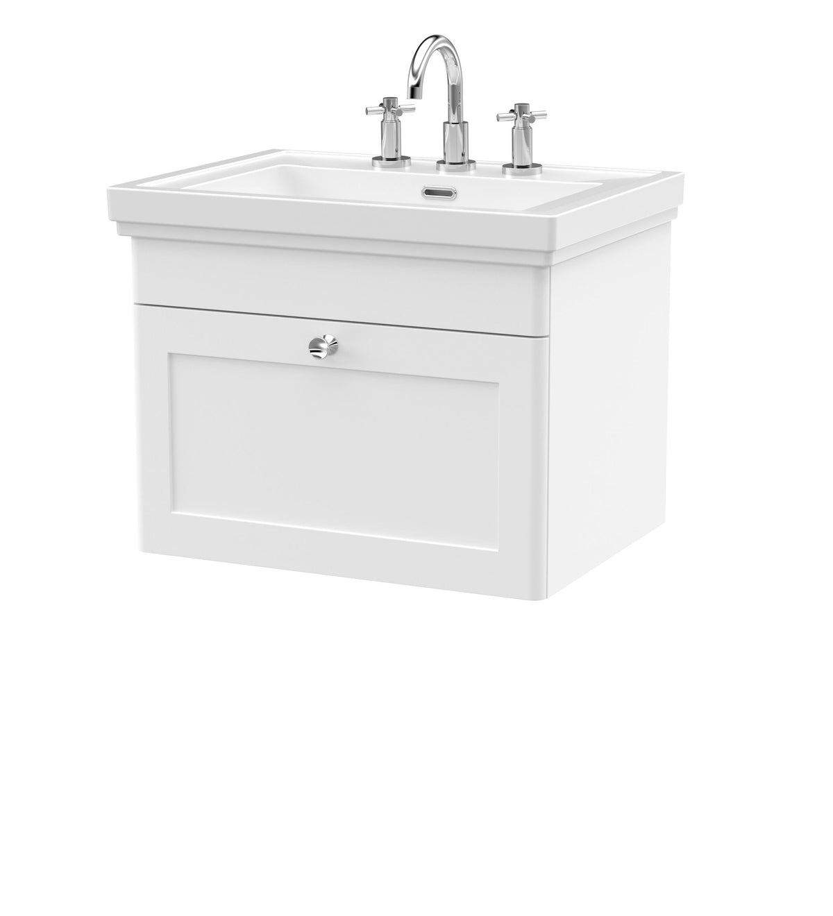 Nuie Classique 600mm 1 Drawer Wall Hung Vanity Unit With 3 Tap Hole Basin