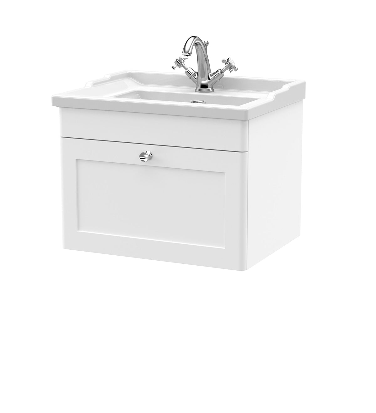 Nuie Classique 600mm 1 Drawer Wall Hung Vanity Unit With 1 Tap Hole Basin