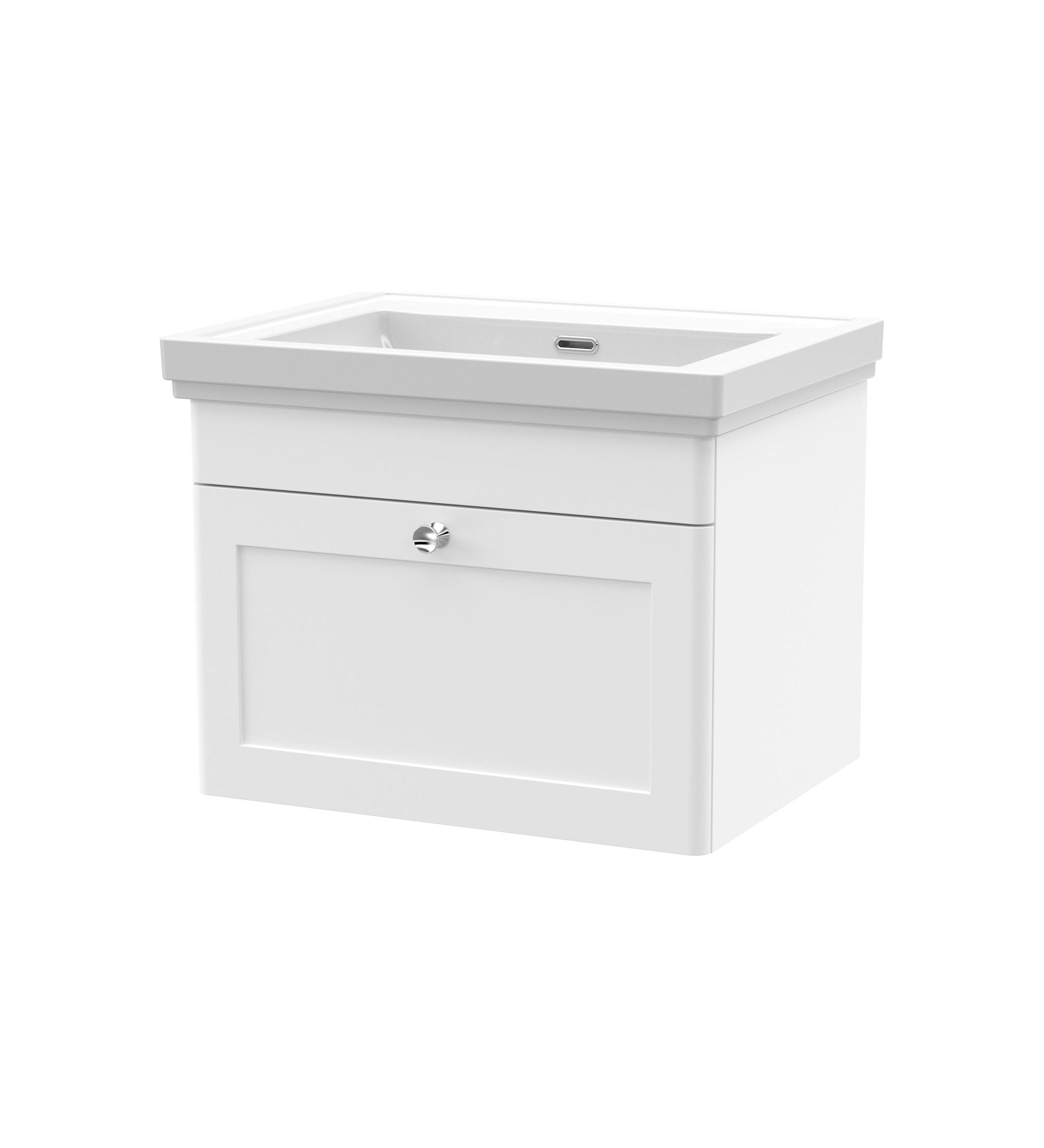nuie Classique 600mm Satin White 1 Drawer Wall Hung Vanity Unit With Basin