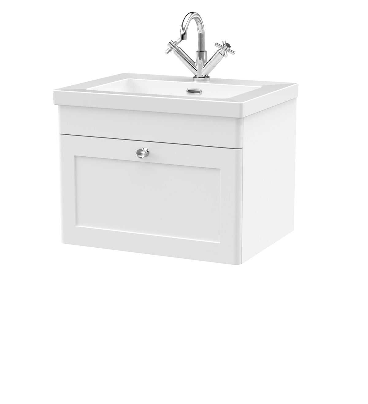 Nuie Classique 600mm 1 Drawer Wall Hung Vanity Unit With 1 Tap Hole Fireclay Basin