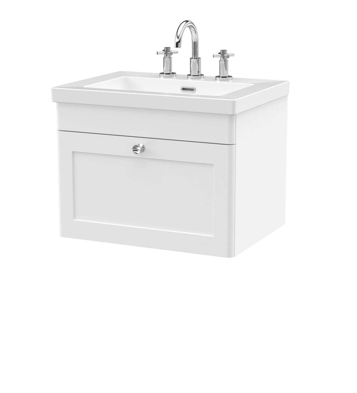 Nuie Classique 600mm 1 Drawer Wall Hung Vanity Unit With 3 Tap Hole Fireclay Basin