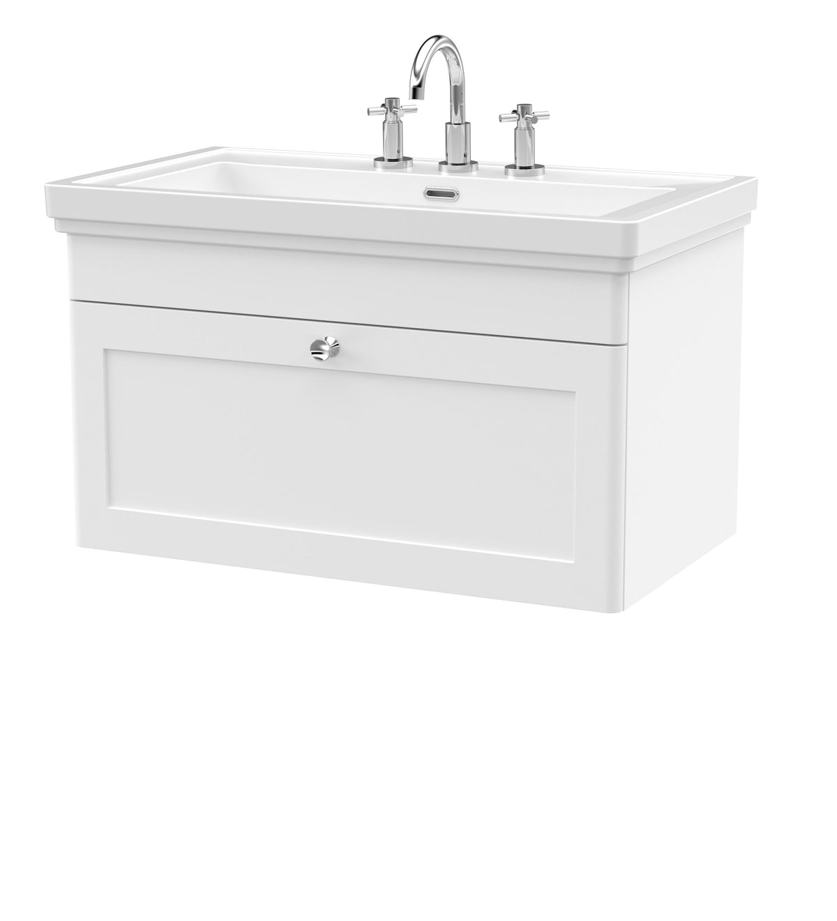 Nuie Classique 800mm 1 Drawer Wall Hung Vanity Unit With 3 Tap Hole Basin