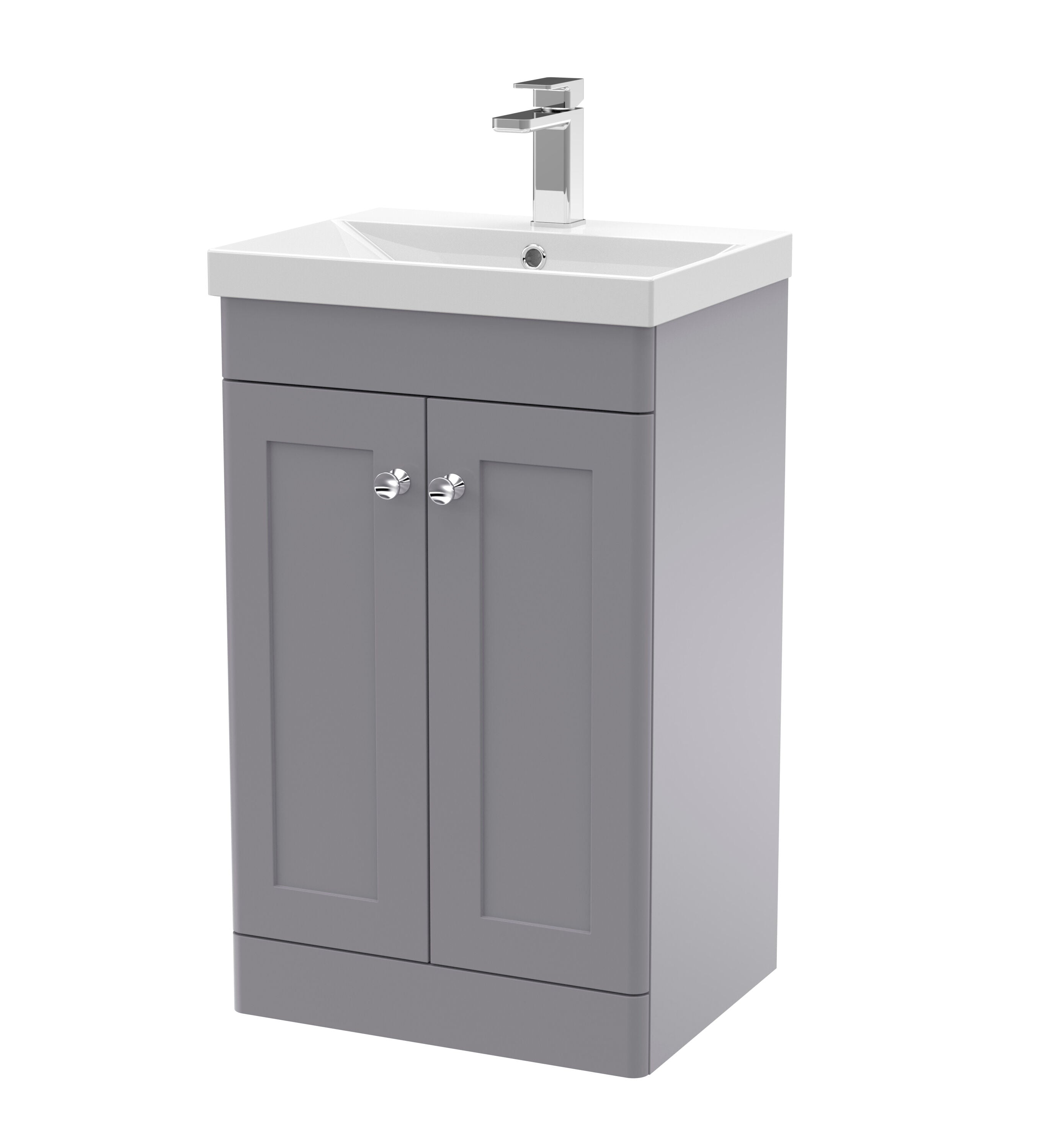 nuie Classique 500mm Satin Grey 2 Door Floor Standing Vanity Unit With Thin Edge Basin