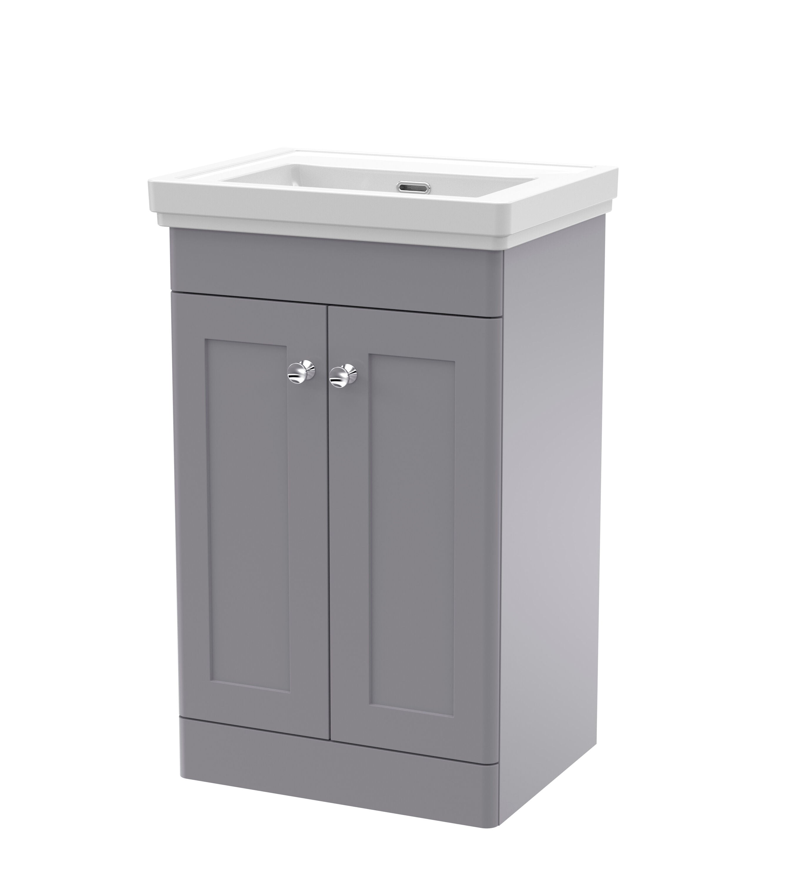 nuie Classique 500mm Satin Grey 2 Door Floor Standing Vanity Unit With Basin