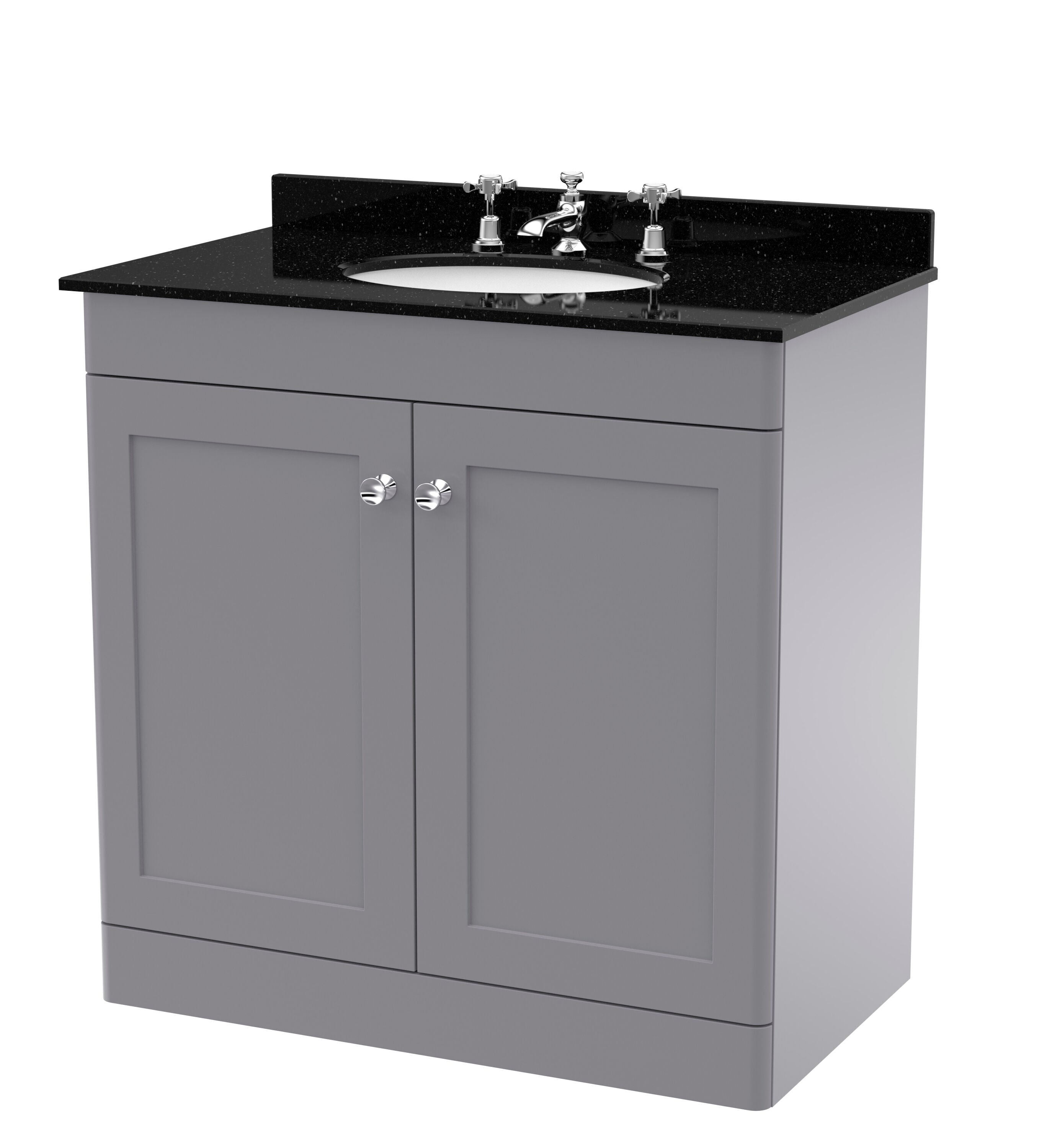 nuie Classique 800mm Satin Grey 2 Door Floor Standing Vanity Unit With 3 Tap Hole Marble Basin