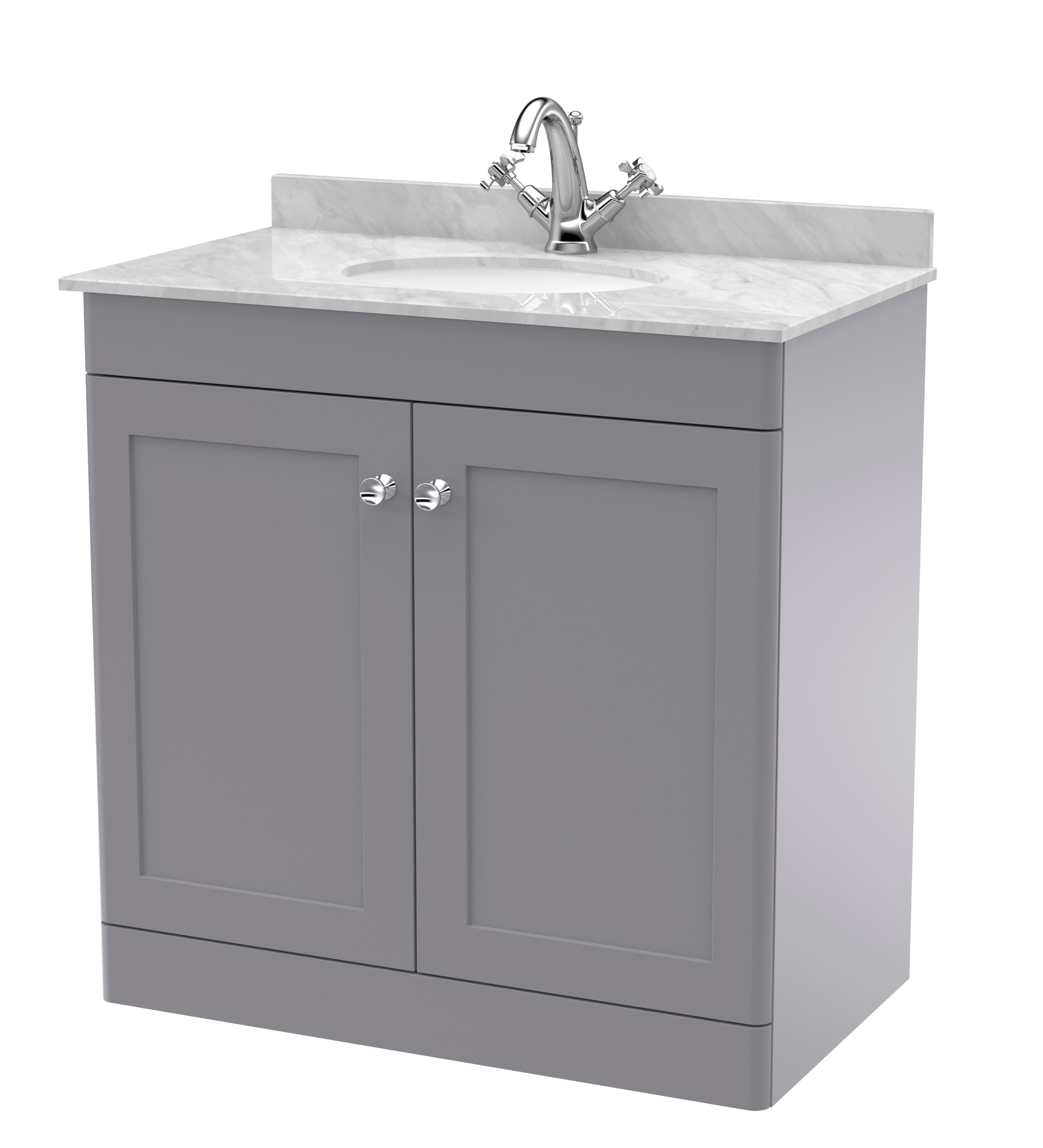 nuie Classique 800mm Satin Grey 2 Door Floor Standing Vanity Unit With 1 Tap Hole Marble Basin