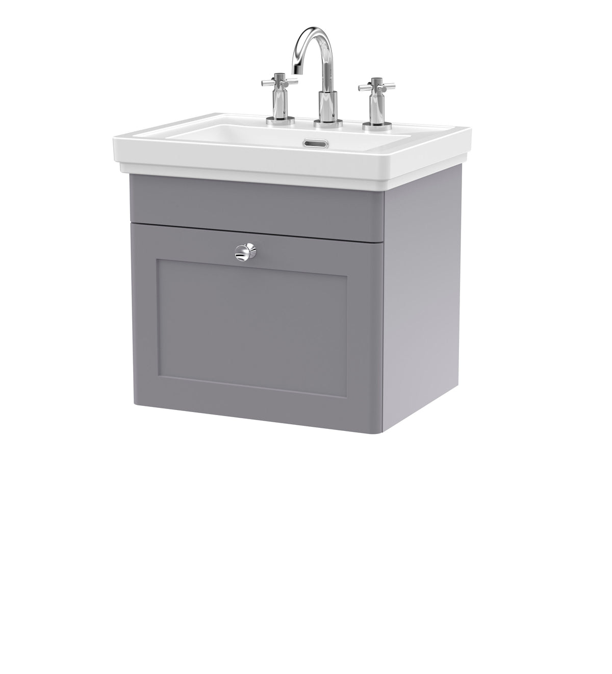 Nuie Classique 500mm 1 Drawer Wall Hung Vanity Unit With 3 Tap Hole Basin