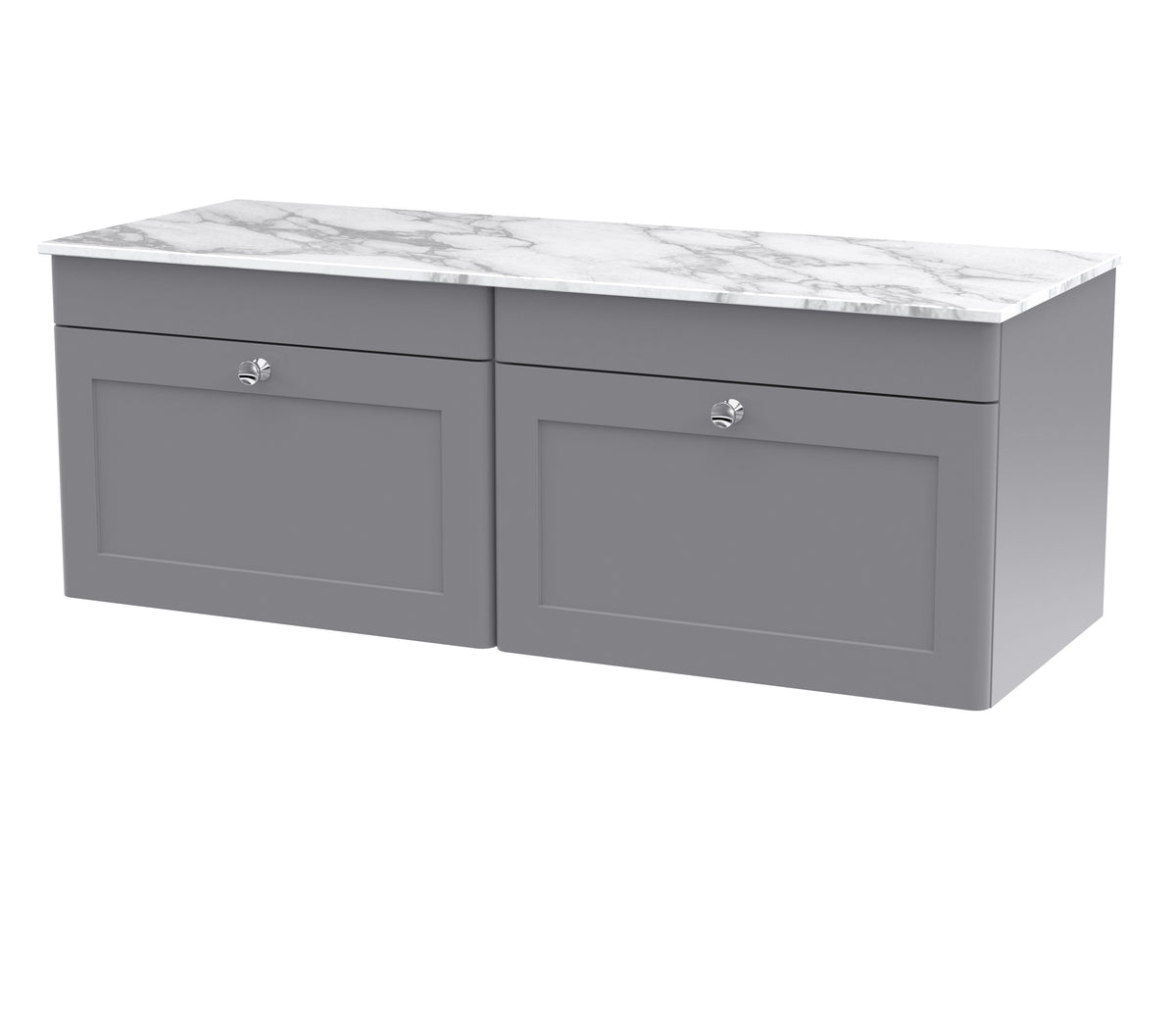 Nuie Classique 1200mm 2 Drawer Wall Hung Vanity Unit With Carrara Marble Worktop
