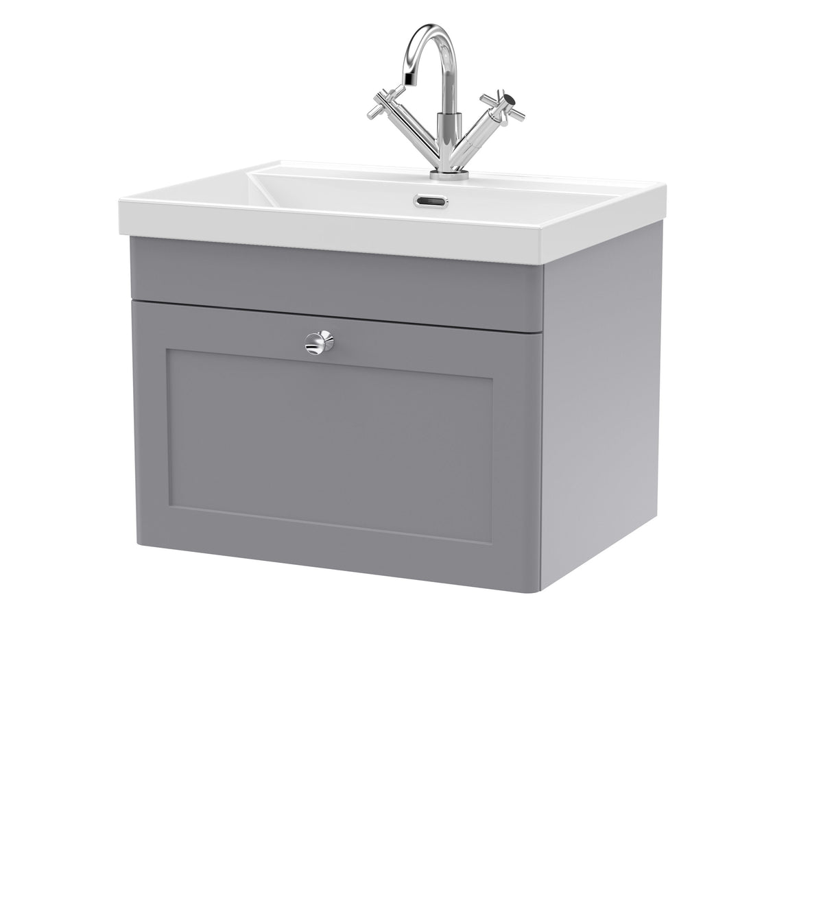 Nuie Classique 600mm 1 Drawer Wall Hung Vanity Unit With 1 Tap Hole Thin Edge Basin