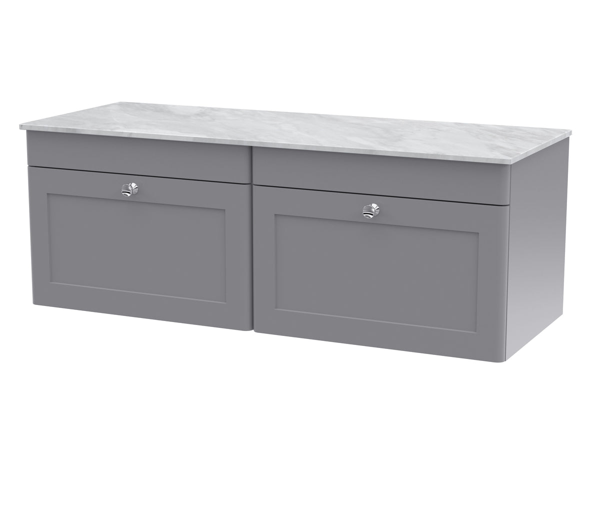 Nuie Classique 1200mm 2 Drawer Wall Hung Vanity Unit With Grey Marble Worktop