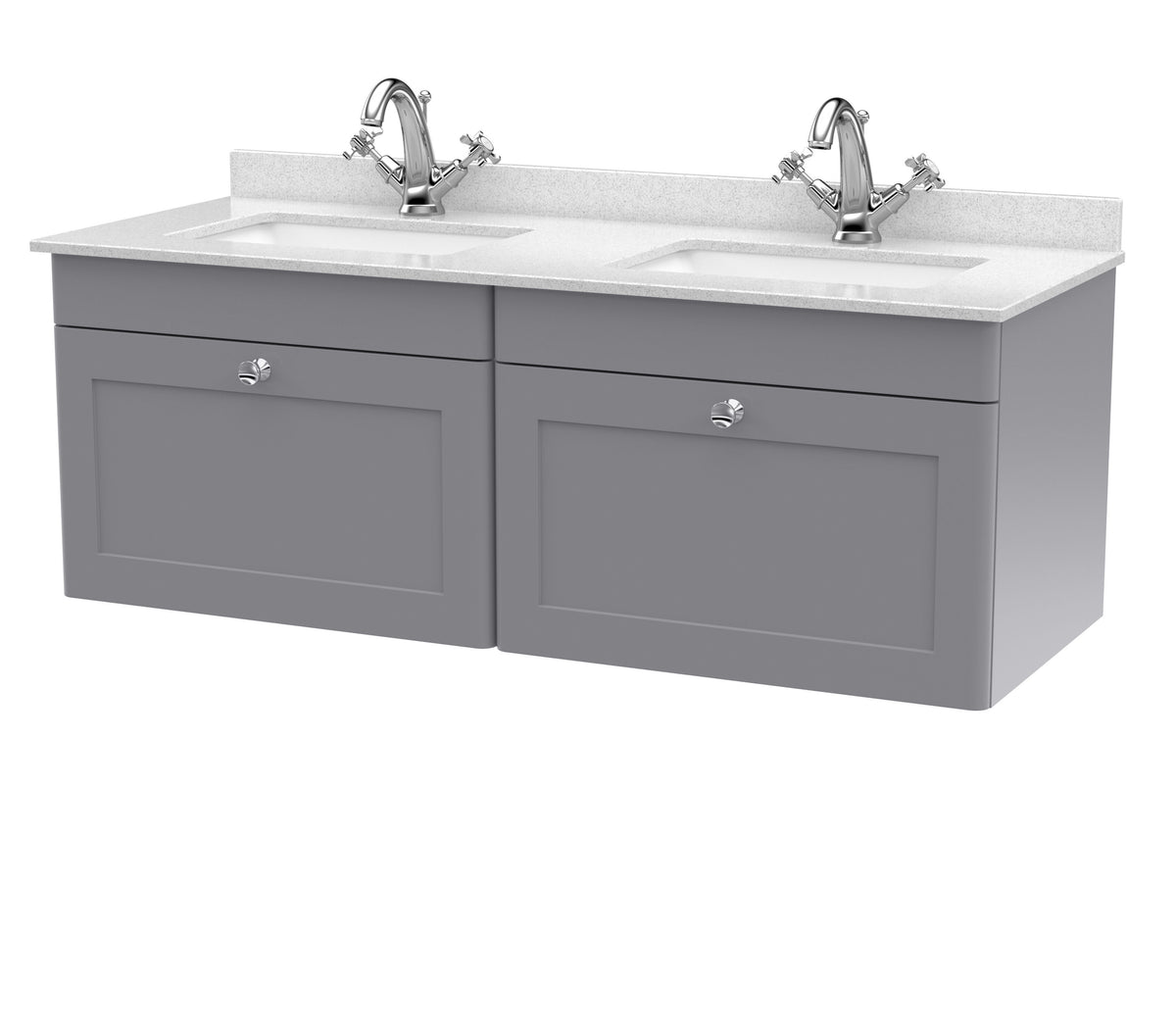 Nuie Classique 1200mm 2 Drawer Wall Hung Vanity With Twin Marble Basin