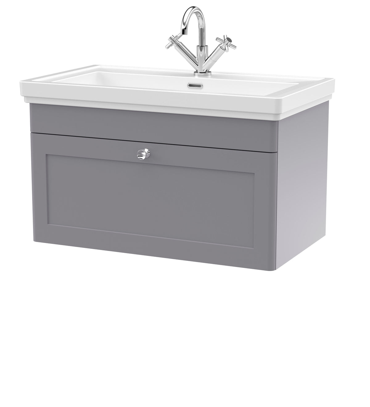 Nuie Classique 800mm 1 Drawer Wall Hung Vanity Unit With 1 Tap Hole Basin With Ceramic Basin