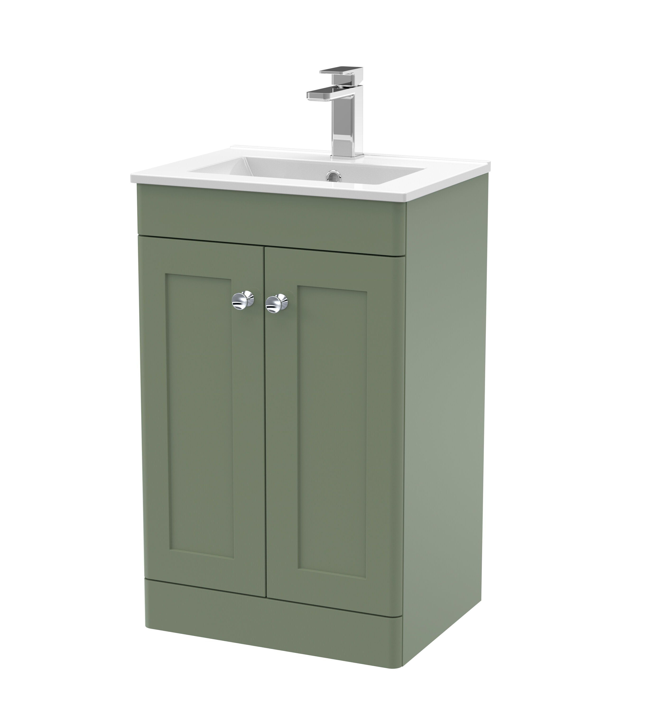 nuie Classique 500mm Satin Green 2 Door Floor Standing Vanity Unit With Minimalist Basin