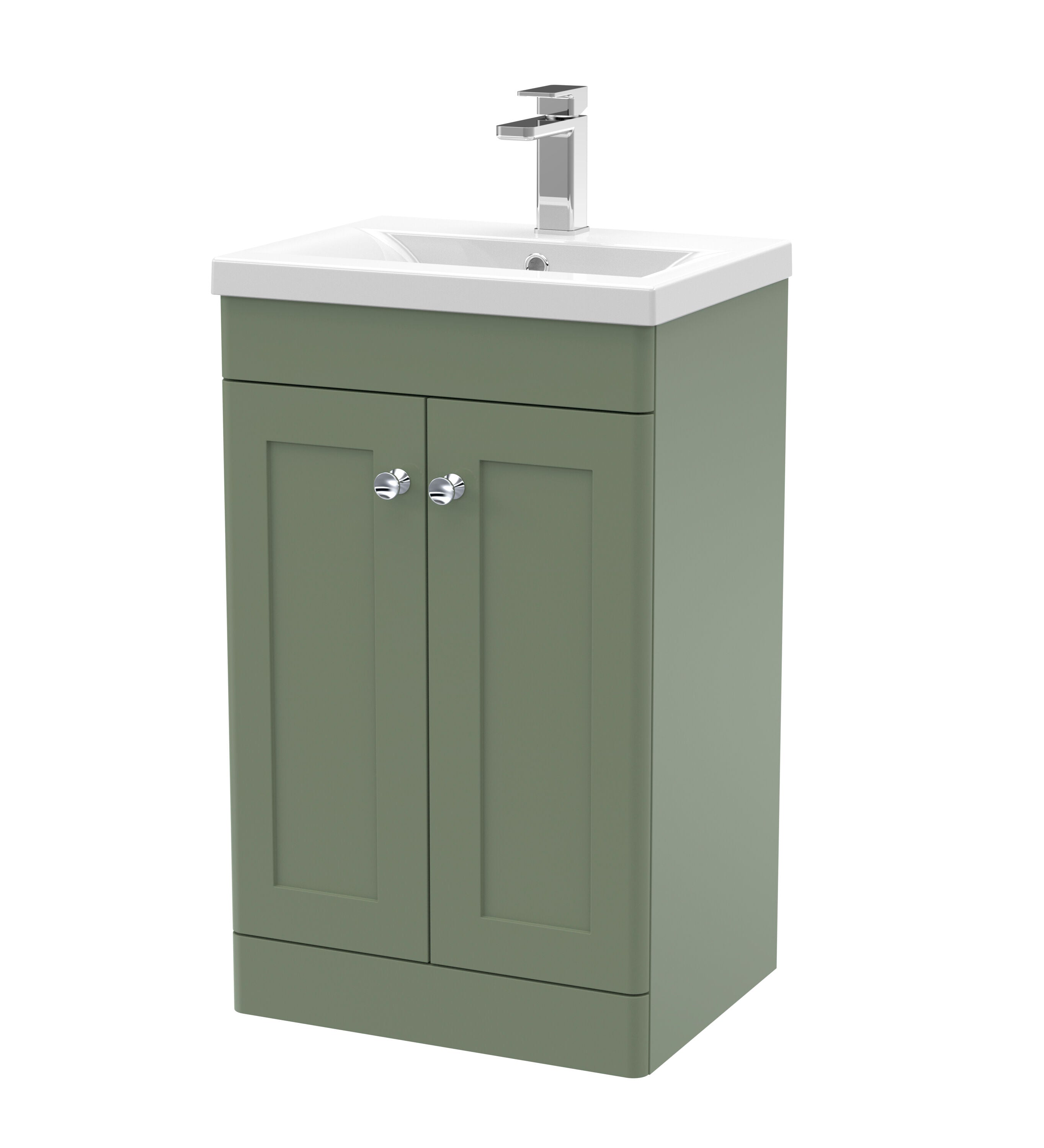 nuie Classique 500mm Satin Green 2 Door Floor Standing Vanity Unit With Mid-Edge Basin