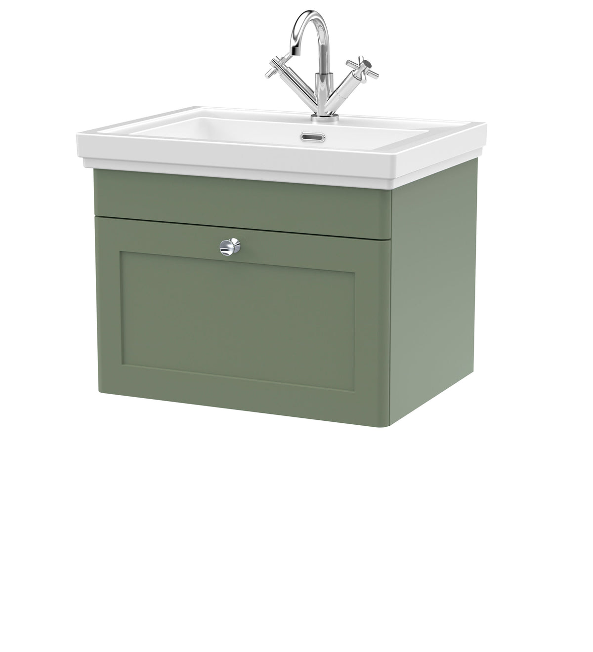 Nuie Classique 600mm 1 Drawer Wall Hung Vanity Unit With 1 Tap Hole Basin With Ceramic Basin