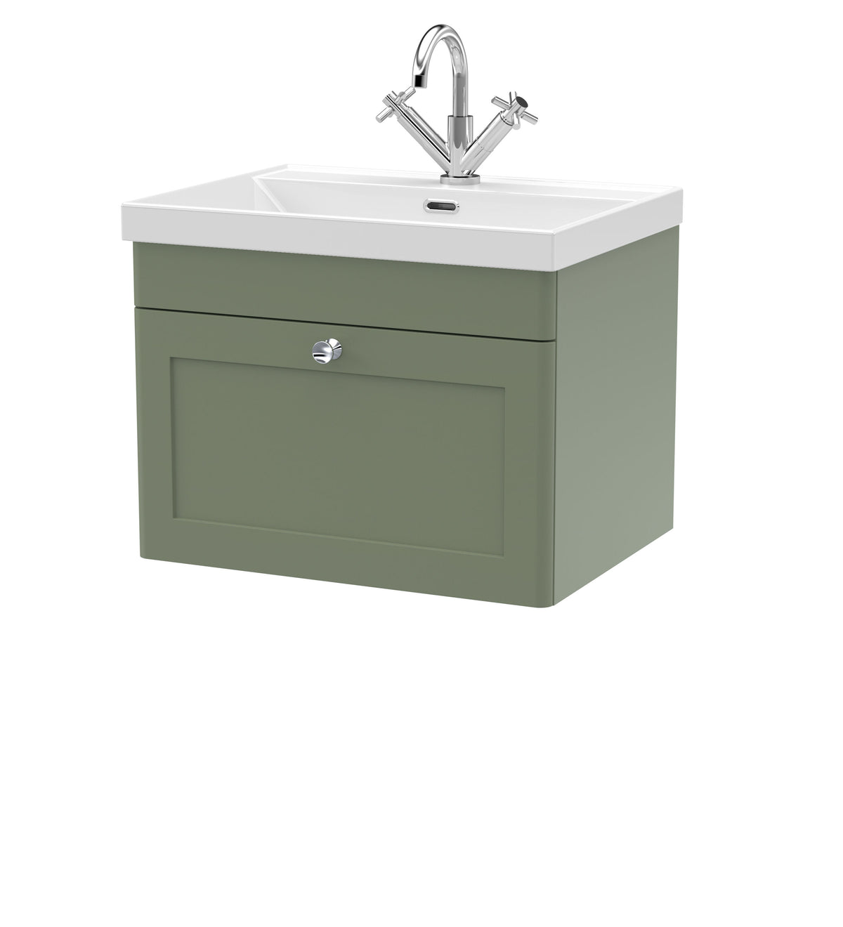 Nuie Classique 600mm 1 Drawer Wall Hung Vanity Unit With 1 Tap Hole Thin Edge Basin