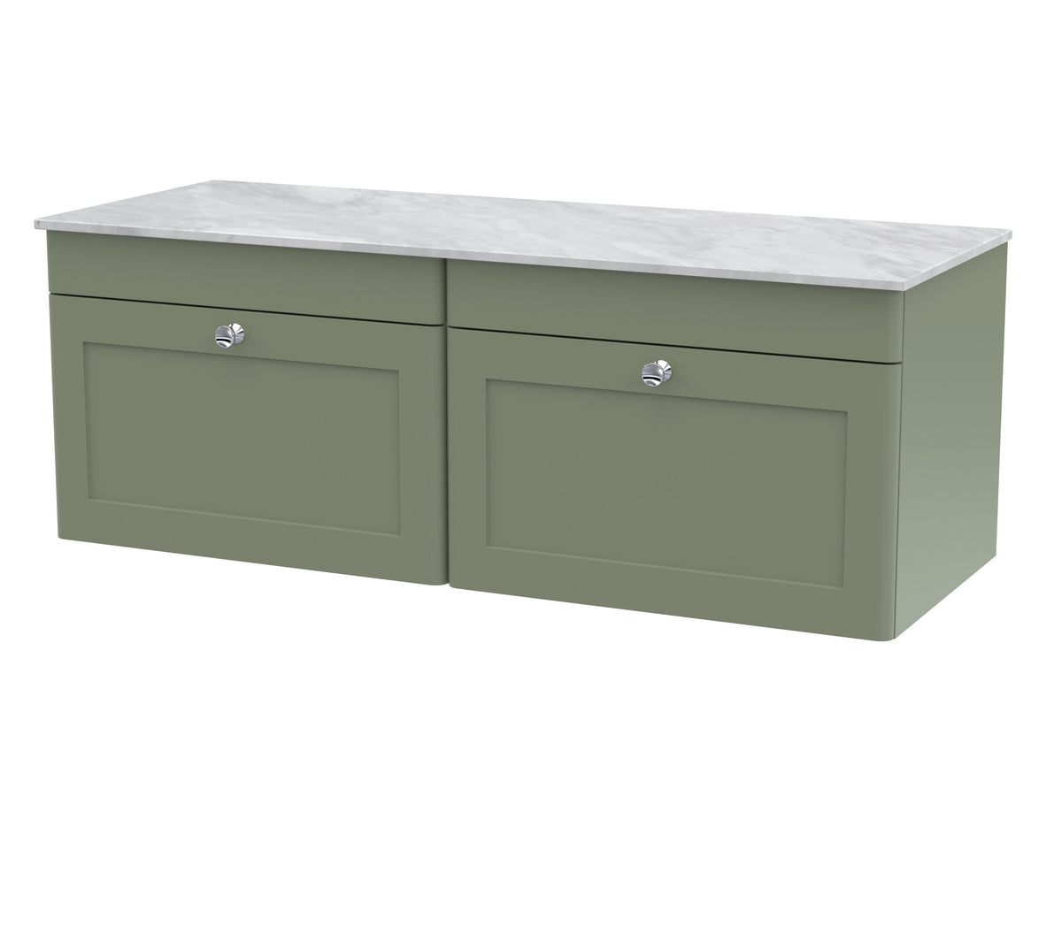 Nuie Classique 1200mm 2 Drawer Wall Hung Vanity Unit With Grey Marble Worktop