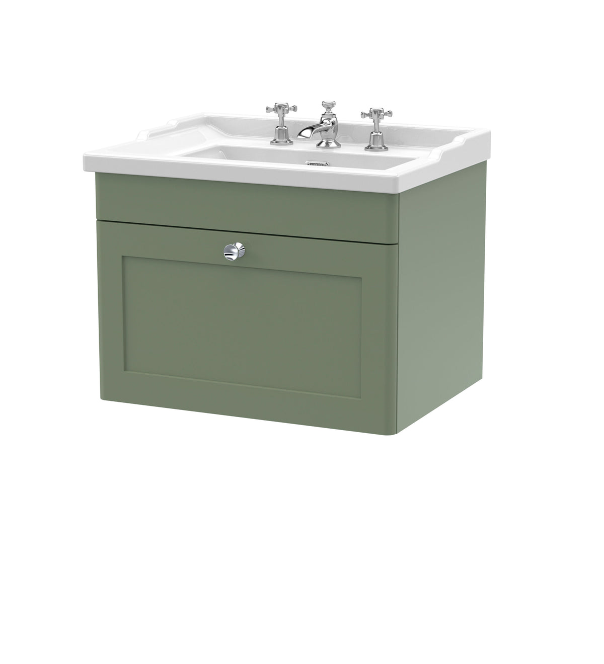 Nuie Classique 600mm 1 Drawer Wall Hung Vanity Unit With 3 Tap Hole Basin